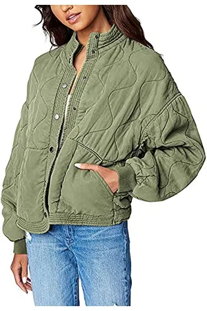 BLANK NYC Damska luksusowa odzież z materiału tencel, pikowana kurtka z odkrytymi ramionami, L