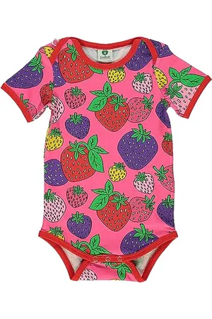 Småfolk Baby Girls Short Sleeved Body with Strawberry Niemowlęta i Toddler Costumes, różowy, 92, , 92 cm