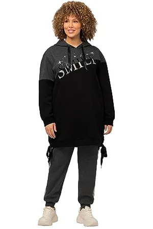 Ulla Popken Damska bluza z długim rękawem satynowym sznurowana Smile, dzielona bluza, , 46-48 duże rozmiary