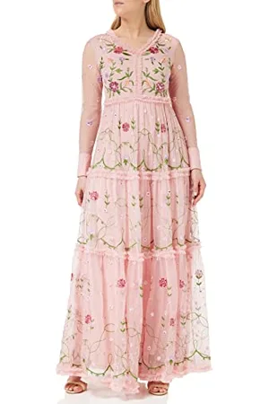 Frock and Frill Damska kwiecista haftowana sukienka na specjalne okazje, różowa, 12, , 38