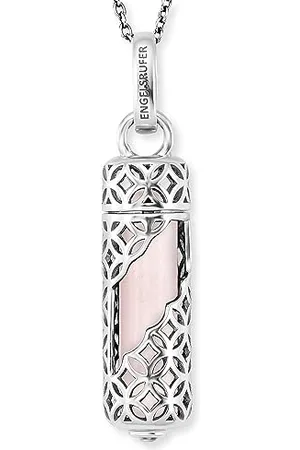 Engelsrufer Damen Halskette aus Sterling Silber mit austauschbarem Kraftstein Anhänger Rosenquarz Größe M - Karabinerverschluss - in drei Längen verstellbar - nickelfrei