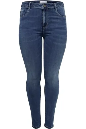 ONLY CARMAKOMA Women Skinny Jeans Plus Big Size | Curvy High Waist Denim | Stretch Pants Trousers, Colours: , Size:44W / 34L