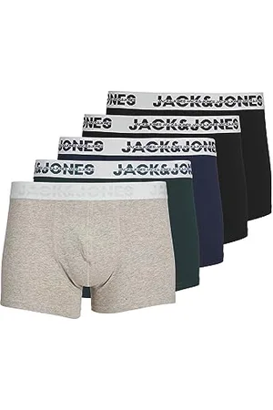 JACK & JONES JACDALLAS Trunks zestaw 5 sztuk, Jasnoszary melanż/opakowanie: magiczny las - Navy Blazer - Black - Black, L