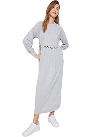 Trendyol Damska prosta sukienka maxi, długie rękawy, luźna, regularna sukienka hidżab, , XL