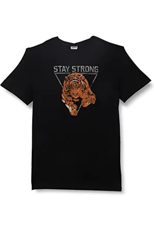 Noisy May Damska sukienka NMZODIAC 2/4 Sleeve TOP FWD Curve, czarny/nadruk: Stay Strong Tiger, 46, , 46