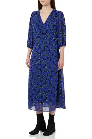 Kaffe Damska sukienka Midi V-Neck z nadrukiem 3/4 Sleeves Fit and Flare, , 42