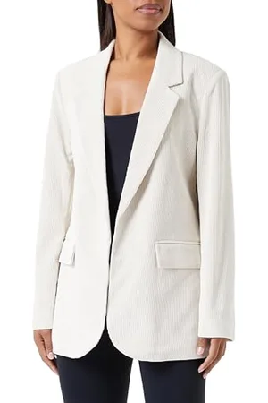 Cream Kremowy damski marynarka Corduroy otwarty przód single-Breasted Notch Lapel Regular Fit damski, , 36