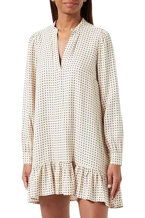 Kaffe Damska Krótka Sukienka Długie Rękawy V-Neck Casual Fit A-Line Silhouette, , 38
