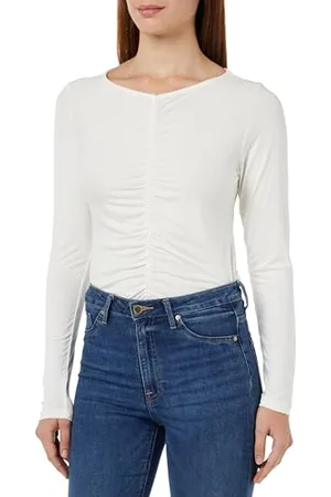 Kaffe Damska koszulka z długim rękawem Ruchings V-Neck Slim Fit Jersey Top, , M