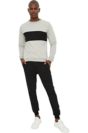 Trendyol Męski dres treningowy Regular Fit, okrągły dekolt, dzianina, zestaw, , S
