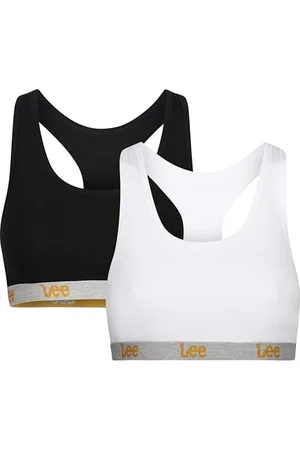 Lee Damski krótki top w kolorze czarnym/białym z biustonoszem treningowym w stylu racerback, , L