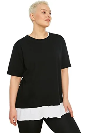 Trendyol Damska koszulka oversize z okrągłym dekoltem i dzianiny plus size czarna, , XLus