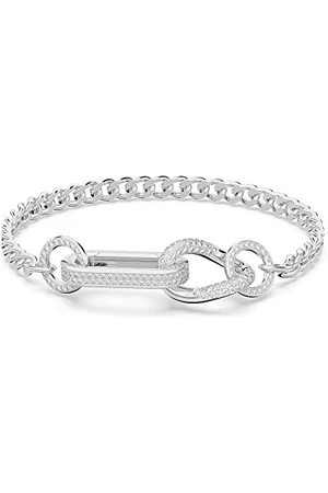 Swarovski Bransoletka Dextera, Oprawa brukowa, Różnobarwne ogniwa, Biała, Powłoka z rodu