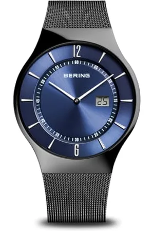 Bering Męski zestaw analogowych zegarków kwarcowych z kolekcji Classic i czarny pasek ze skóry cielęcej 33441-102-GWP