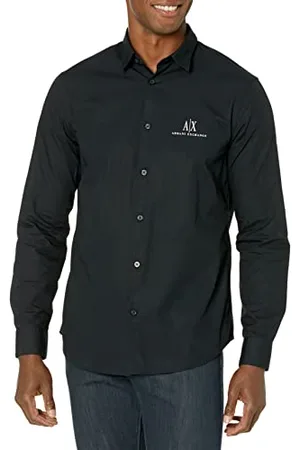 Armani Exchange A|X męska koszulka z długim rękawem z guzikami klasyczna koszula, czarna, rozmiar XL