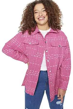 Trendyol Damska koszula plus size regularny krój podstawowy kołnierz tkana koszula plus size, różowa, 48