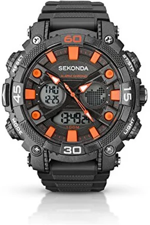 Sekonda Malvern 49 mm Męski Ani-Digi Kwarcowy Lekki Zegarek Sportowy Z Podświetleniem Dzień Data Funkcja Alarm Stoper 100 m Wodoodporny, Czarny/pomarańczowy, pasek