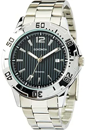 Sekonda Męska bransoletka ze stali nierdzewnej 44 mm ze srebra kaspijskiego 50 m wodoodporny zegarek nurkowy 3 wskazówki z datą, , Bransoletka