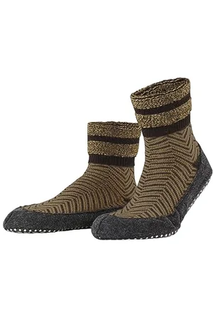 Falke Męska Cosyshoe Herringbone żywa wełna długa ze wzorem z antypoślizgowymi wypustkami w paski, 1 para skarpet do kapci, brązowa (Dark Brown 5235), 39-40
