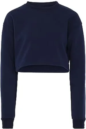 Blonda Damska bluza z długim rękawem ze 100% poliestru, z okrągłym dekoltem, granatowa, rozmiar XXL, , XXL