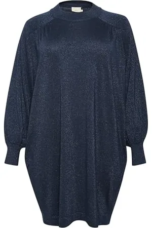 Kaffe Plus Size damska sukienka metaliczna dzianina kolana długość długie rękawy, , M/du?y rozmiar
