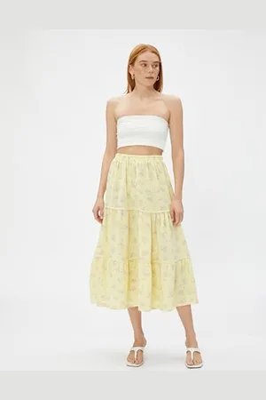 Koton Damska elastyczna talia Floral Midi Skirt, , 44