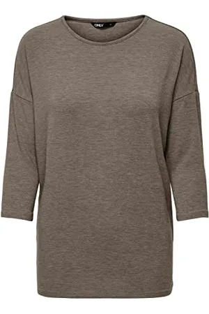 ONLY Damski cienki sweter z dzianiny | koszulka z długim rękawem 3/4 z okrągłym dekoltem | Knitted Basic Stretch Sweater ONLGLAMOUR, kolory: brązowy-2, rozmiar: XS, , XS