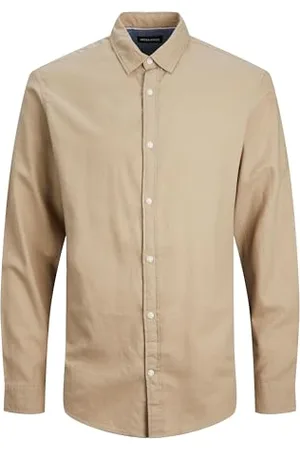 JACK & JONES Męska koszula w kratkę Slim Fit, Crockery/Szczegóły: /Solid/Slim Fit, XS