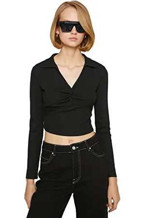 Koton Koszulka damska Polo Neck Crop z długim rękawem, , XL