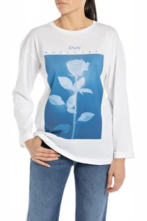 Replay Damska koszulka z długim rękawem o regularnym kroju z długim rękawem Rose Label, , XL