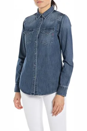 Replay Damska koszula dżinsowa slim fit Rose Label, , XXS
