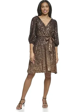 DKNY Damska sukienka ombre z sekwencji surplice, Copper Multi, 6, , 38
