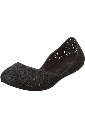 Melissa Mini – czarna ażurowa balerina Campana Zig Zag z efektem brokatu, wyprodukowano w Brazylii, całkowicie z tworzywa sztucznego MELFLEX, dziewczynka 32