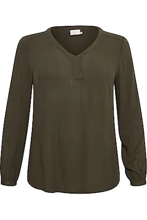 Kaffe Plus Size Damska bluzka z długim rękawem V-Neck Regular Fit Rounded Hem, , 48/du?y rozmiar