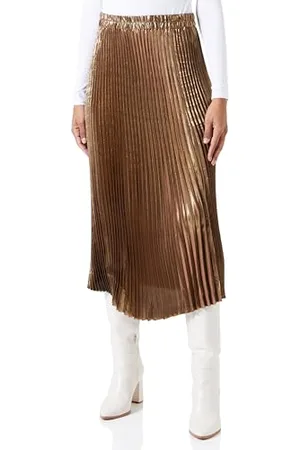 Cream Damskie Midi Skirt gładka tkanina metaliczna elastyczna talia w kształcie litery A dla kobiet, , 36