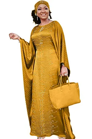 HD Collection Afrykańskie sukienki dla kobiet, moda z koralikami, kryształ górski, kaftan, sukienka maxi, , Rozmiar uniwersalny