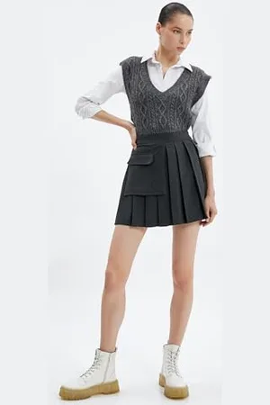 Koton Damska spódnica Thick Pleated Mini Pocket Detail, , 36