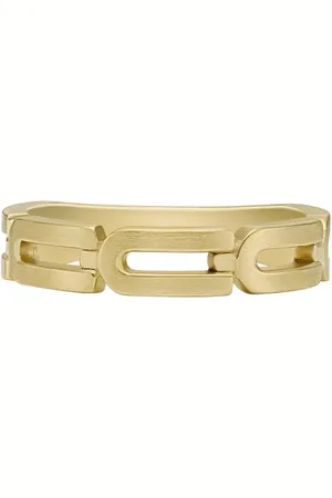 Fossil Pierścionek męski Heritage D-Link Chain stal szlachetna złoty kolor, JF046947106, Stal nierdzewna, Bez kamieni szlachetnych