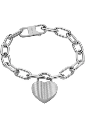 Fossil Bransoletka damska Harlow Linear Texture Heart ze stali nierdzewnej, JF04659040, Length: 190mm, Width: 30.2mm, Stal nierdzewna, No Gemstone