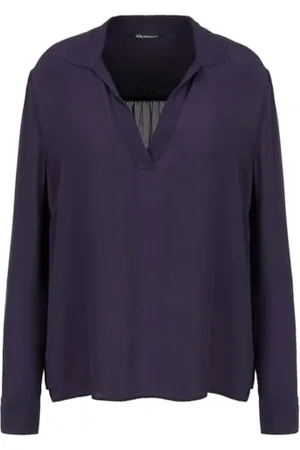 Armani Exchange Damska bluza polo z długim rękawem, dekolt w serek, wiskoza, Blueberry Jelly, S, , S