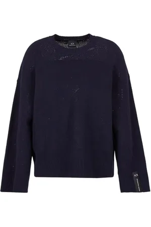 Armani Exchange Damski sweter z dzianiny, prążkowane rękawy, niebieski, S, , S