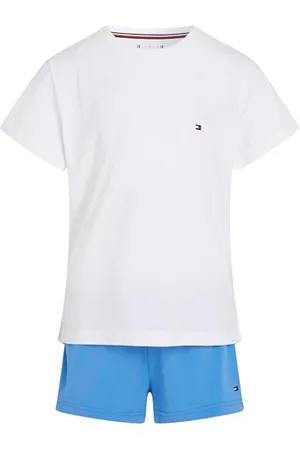 Tommy Hilfiger Dziewczęcy Ss Krótki zestaw piżamowy podstawowy biały/niebieski zaklęcie 12-14 lat, , 12-14 lat