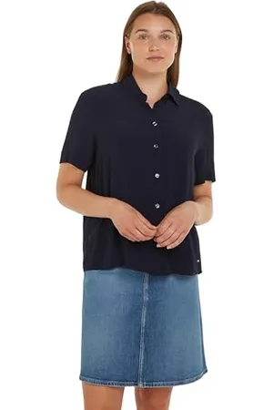 Tommy Hilfiger Damska koszula Essential Fluid Ss Casual Shirts, niebieska, 36, , 62