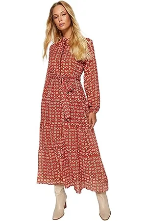 Trendyol Fabricon-Kleid mit Blumenmuster und Detailliertem Saum Sukienka, Fliese, 66 dla kobiet, , 36