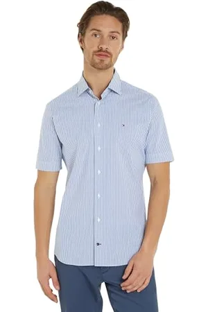 Tommy Hilfiger Mężczyźni Cl Str Fine Poplin STP Koszula S/S Sukienki Koszule, Niebieski, 46W, , 50