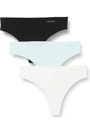 Calvin Klein Damskie 3-pak niewidzialnych bawełnianych stringów, bezszwowe, wielokolorowe (Black/White/Island Reef), L, , L