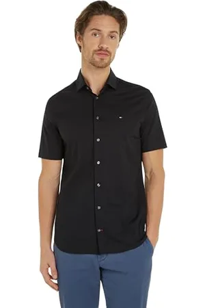 Tommy Hilfiger Męskie Core Cl Flex Poplin Sf Koszula S/S Sukienka, Czarna, 44W, , 46