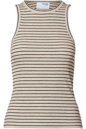 SELECTED Slfanna O-Neck Striped Tank Top Noos Tank Top, Owsianka/paski: W. Black, L