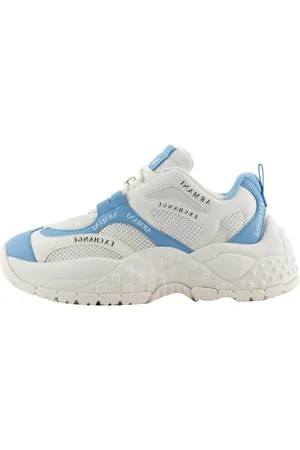 Armani Exchange Damskie buty sportowe Vedder, Microsuede clean Essential Look, Off White+ Blue, 35 EU, , 35 EU