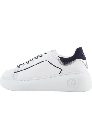 Armani Exchange Damskie buty sportowe z wysoką podeszwą, białe i niebieskie, 37,5 EU, , 37.5 EU